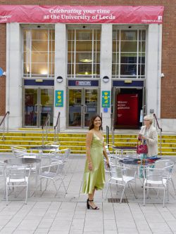 Maddie and Karena out side the students union building.