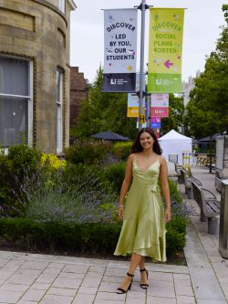 Maddie in her graduation dress.